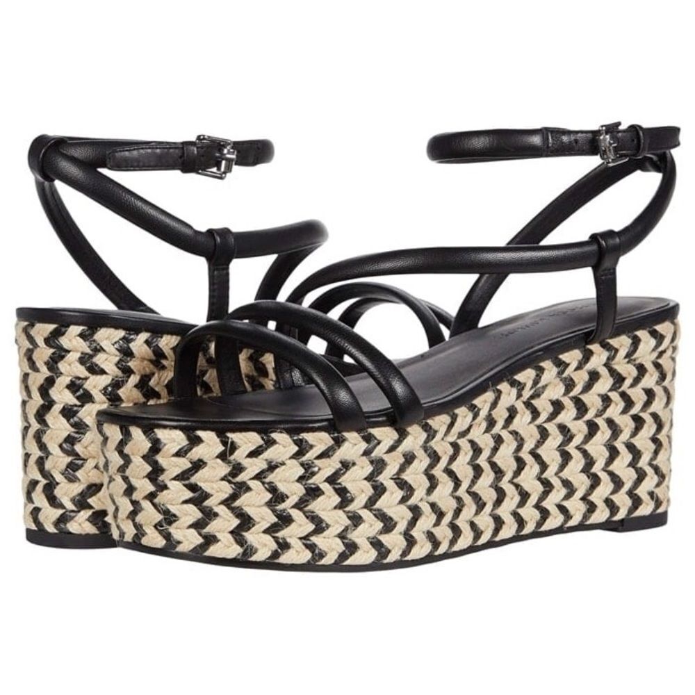 Rebecca Minkoff Josefia Espadrille Platform Sandals Black Leather / Jute SZ 9